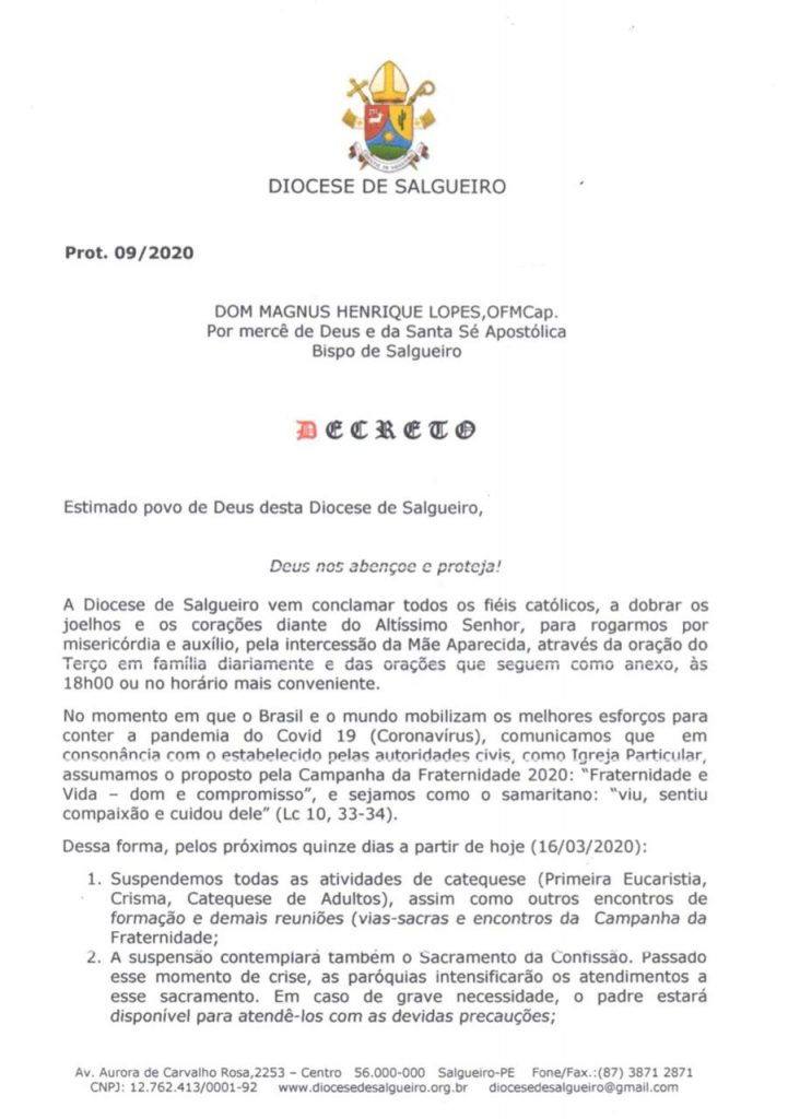 DIOCESE DE SALGUEIRO DIVULGA NOTA